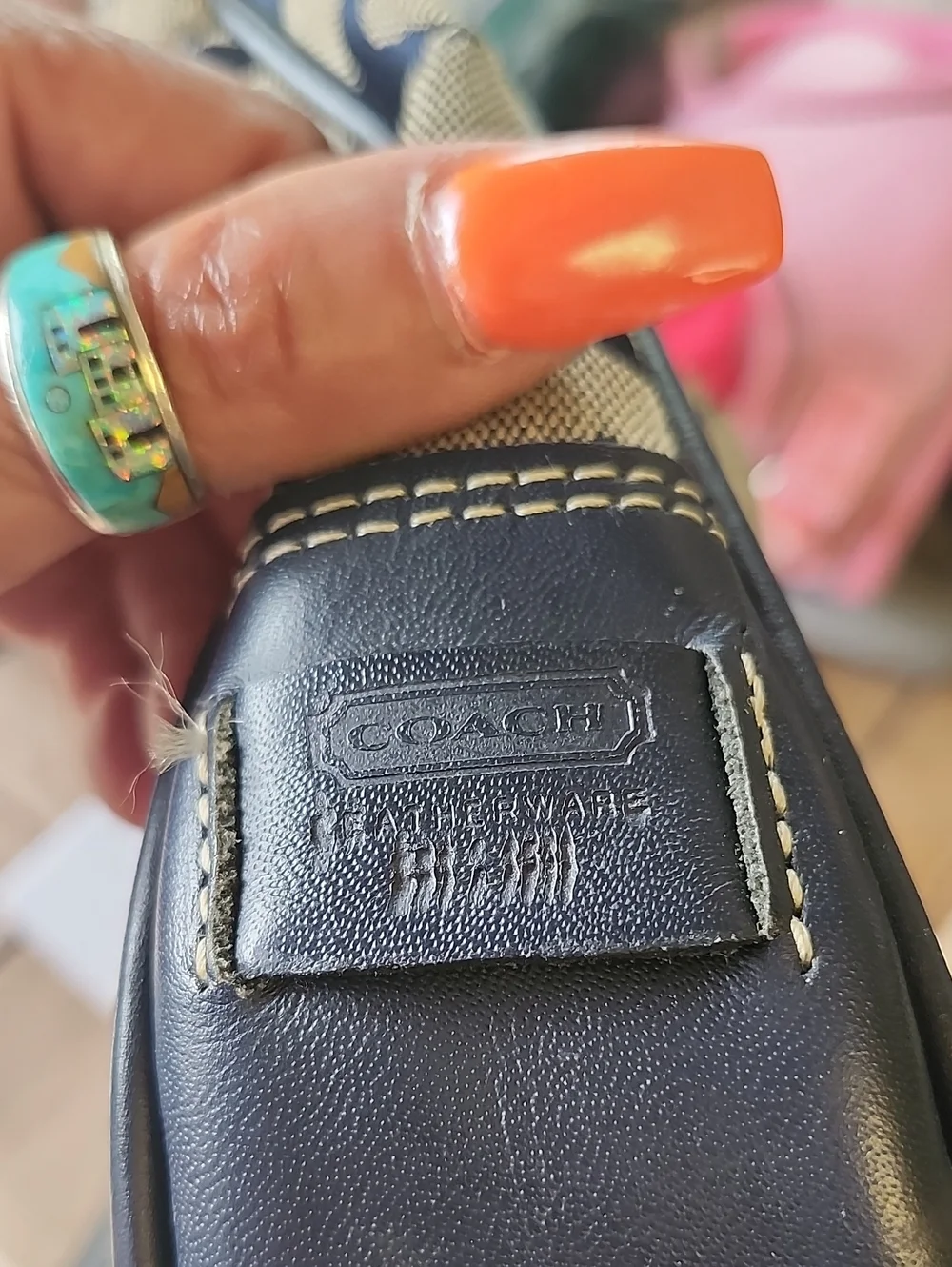 Coach Navy and Tan Signature Canvas Shoulder Bag